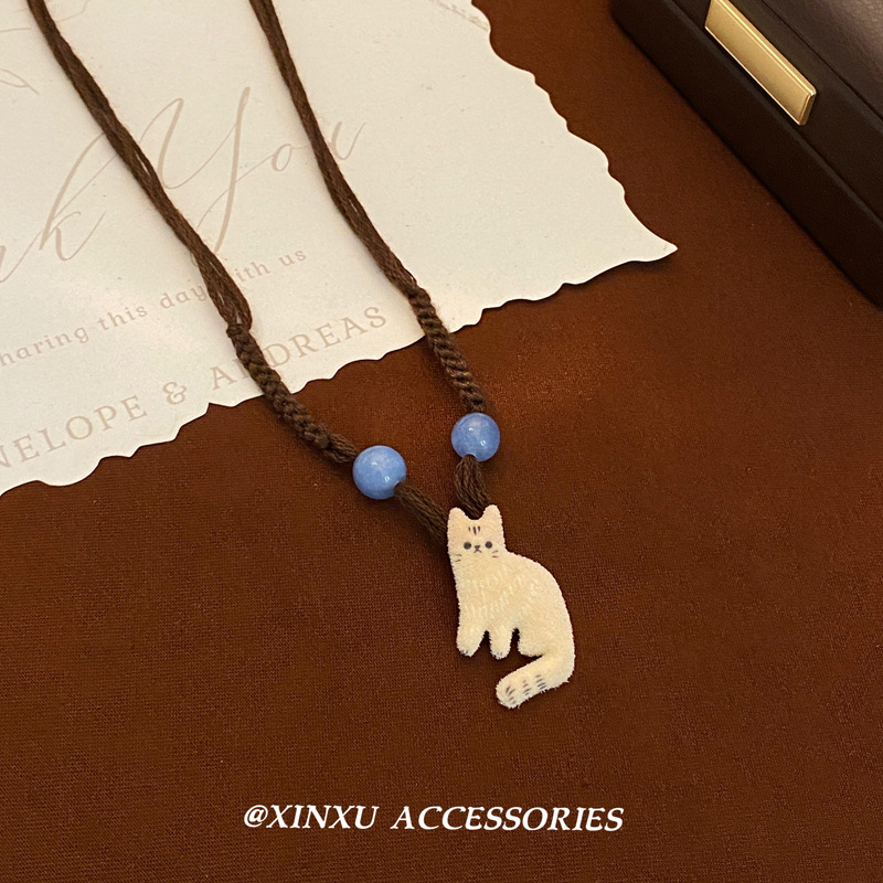 「小猫椰碎」可爱卡通猫咪吊坠项链2024新款秋冬编织高级个性项链详情3