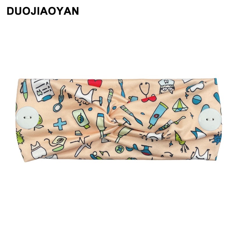 New European and American medical headband, anti-strangling button mask, headscarf, cross stretch printed wide tie headband, medical headscarf pic 32