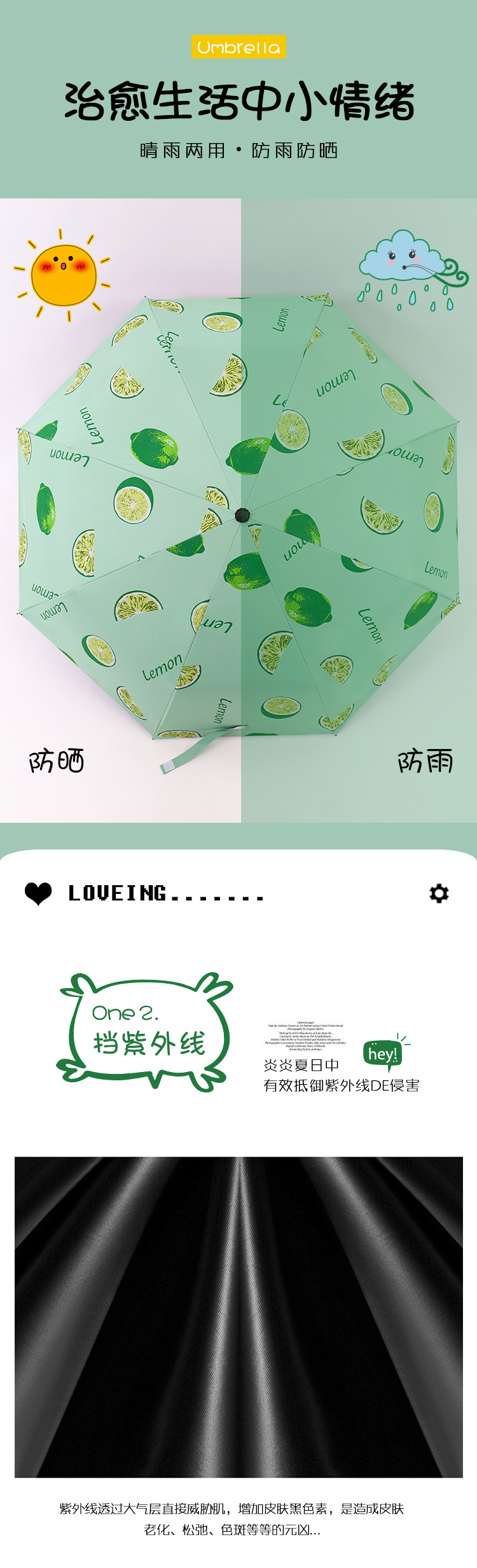 夏季新品水果伞三折折叠防晒防紫外线遮阳伞晴雨两用太阳伞广告伞详情12