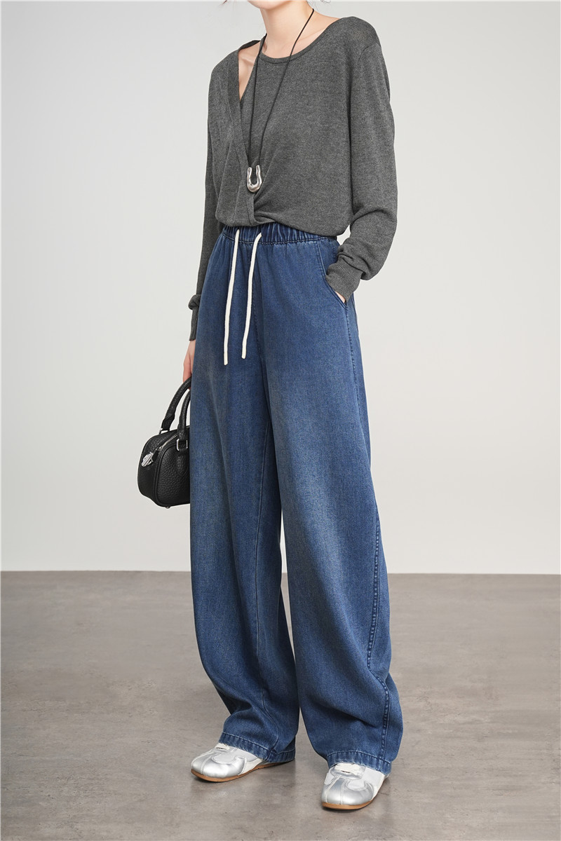 (Tencel wide-leg jeans) Autumn new style retro drape slimming versatile lace-up jeans pod pants pic 7
