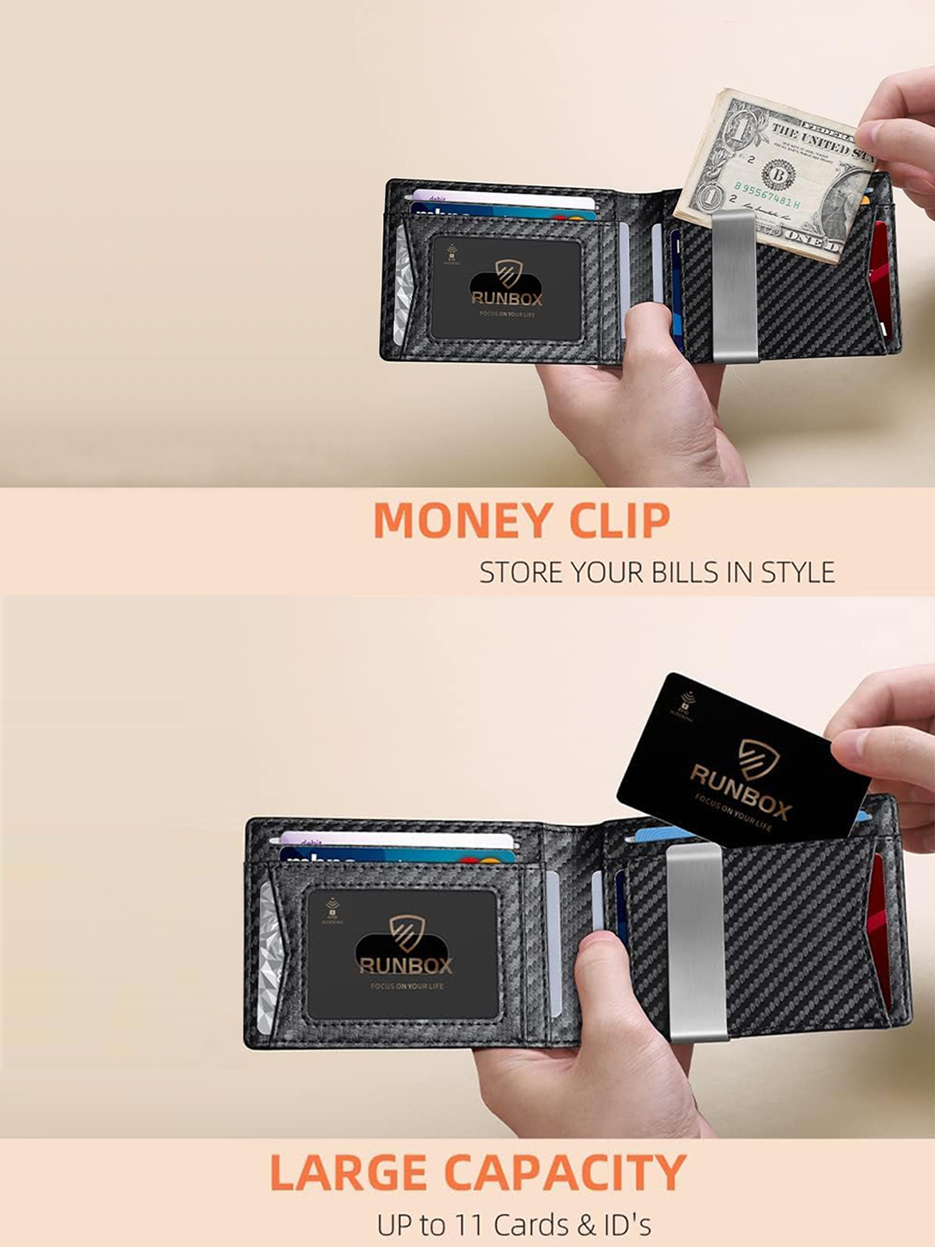 亚马逊12卡位男士钱包卡包RFID美金夹男士钱夹详情11