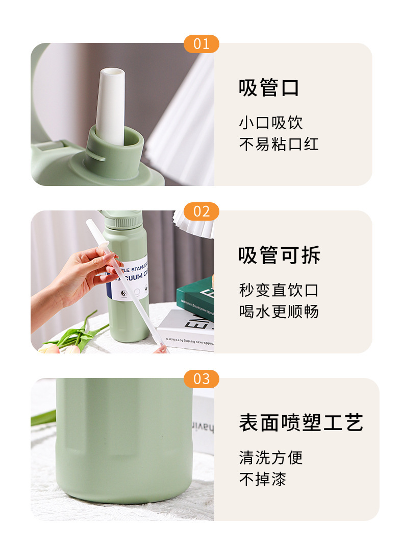 新款304不锈钢马卡龙灵动运动瓶户外手提大容量吸管外贸跨境 批发详情5