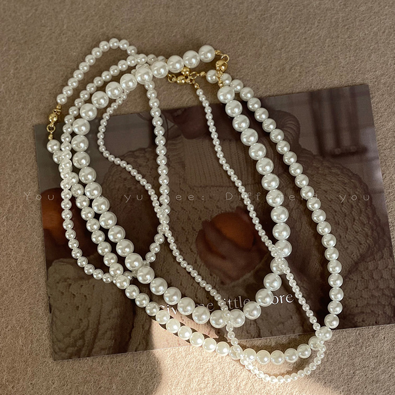 Shijia ao white hebilla de succión magnética redondo redondo collar de perlas para mujeres luz lujo verano cadena de clavícula 2024 nuevo accesorios pic 3