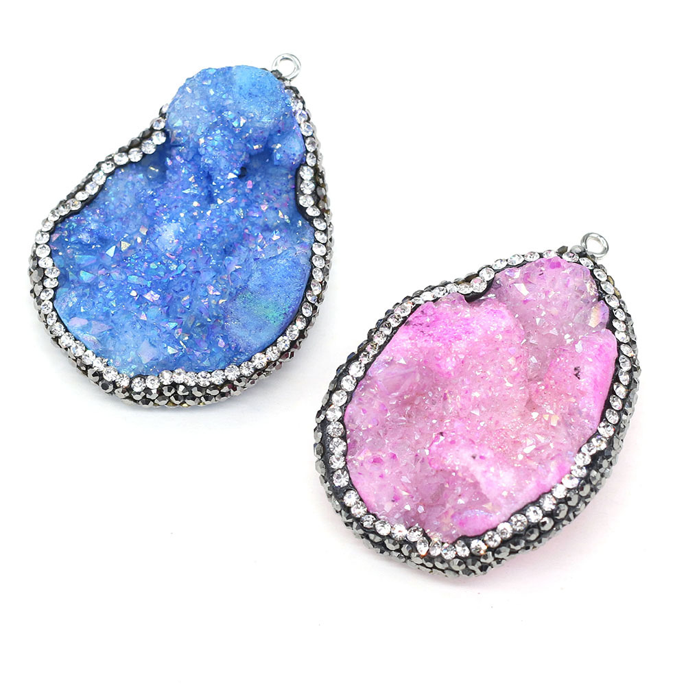 Natural semi-precious stone irregularly shaped agate crystal bud diamond-encrusted edge pendant DIY jewelry accessory, handcrafted wholesale pic 14