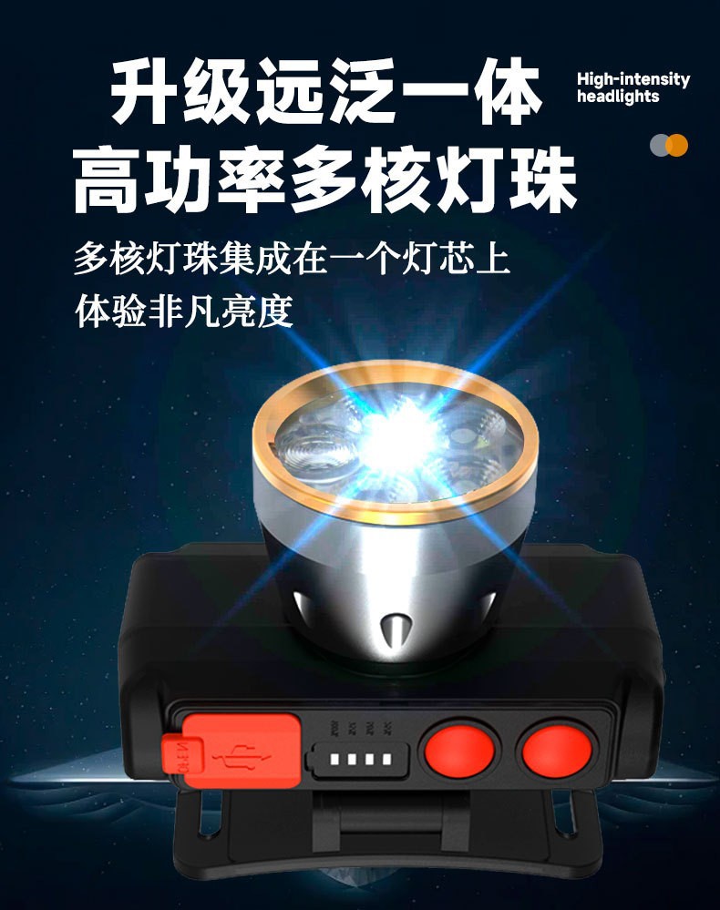 Pailide Cross-border high-power sensor headlamp with long-range flashing integrated 4+1 strong light aluminum alloy for outdoor night fishing and cycling pic 13