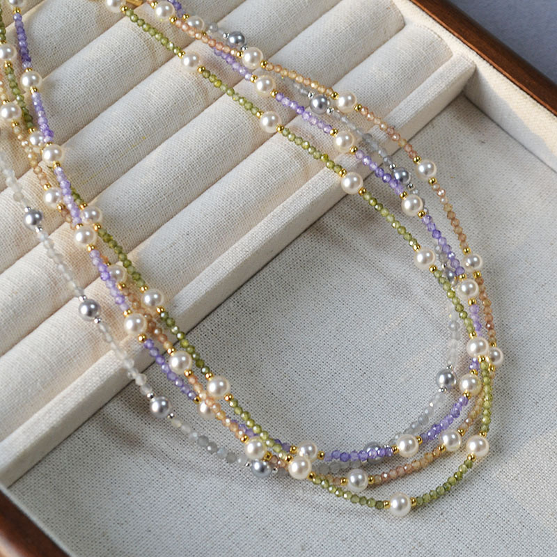 日韩小众设计闪亮彩色锆石满天星珍珠清新甜美高级感项链锁骨链女详情1