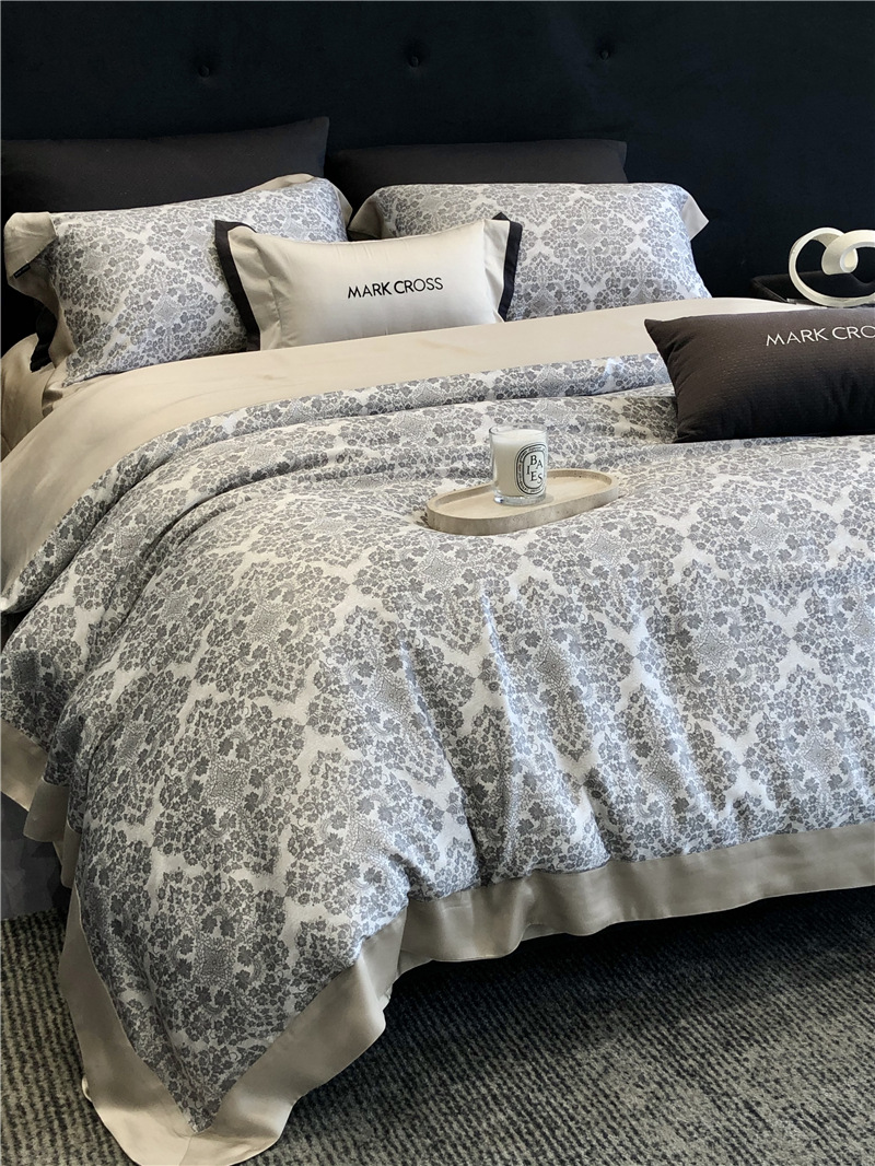 Cool ultra-fine denier Tencel summer light and cool condensation filament four-piece set, elegant printed sweat-absorbing nude bedding pic 45