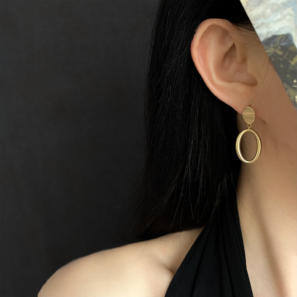 vintage light and mid-style matte geometric ring earrings, French and Hong Kong style high-end earrings, retro earrings pic 11