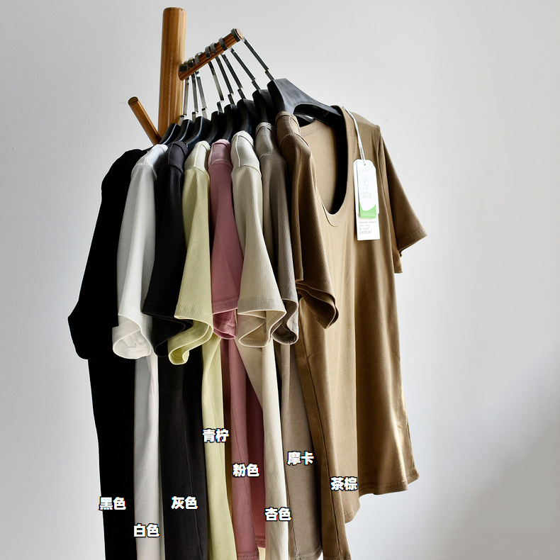 【u 领棉T恤】夏新款女装棉优可丝混纺精品质感大码U 领显瘦T恤女详情20