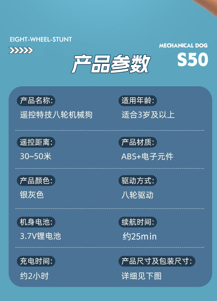 跨境爆款新八轮特技机械狗玩具S50智能遥控机器狗儿童玩具车厂家详情21