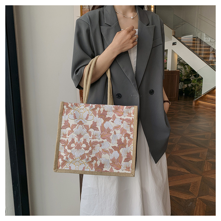 韩版文艺女包新款潮高颜值大容量棉麻时尚上班通勤手提袋便当包包详情37