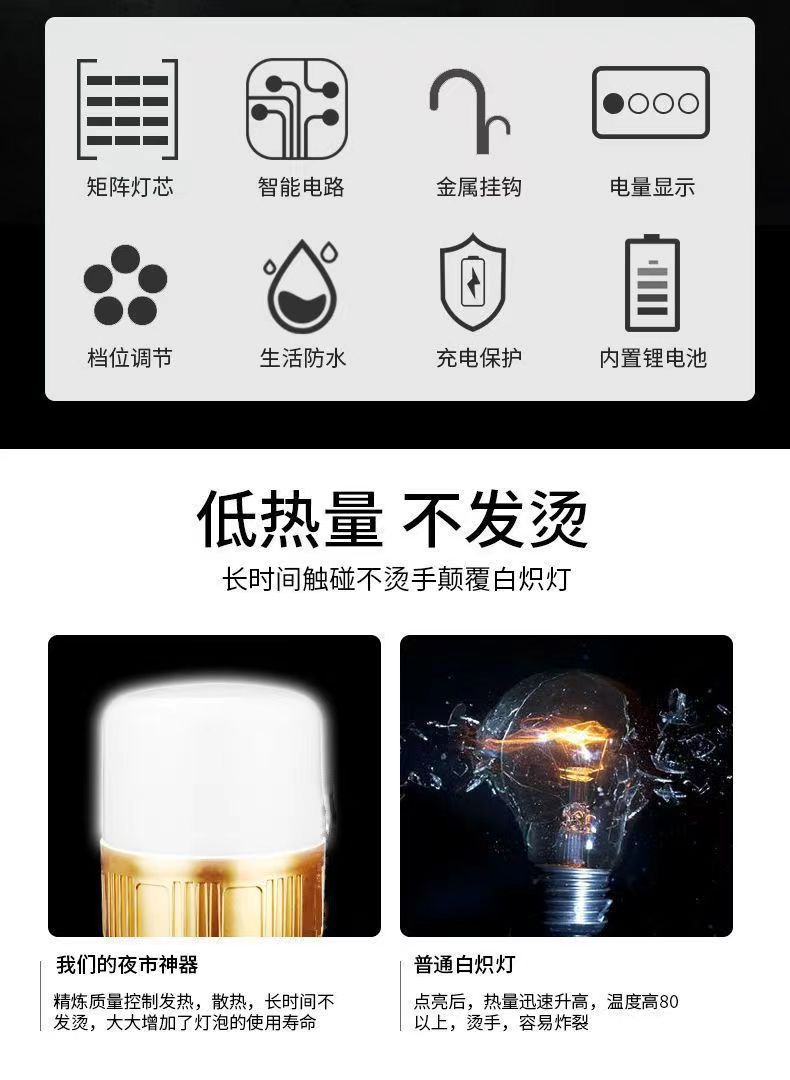 LED rechargeable bulbs, outdoor waterproof night market lights, street lighting, household power outage emergency lights, portable and dimmable pic 4