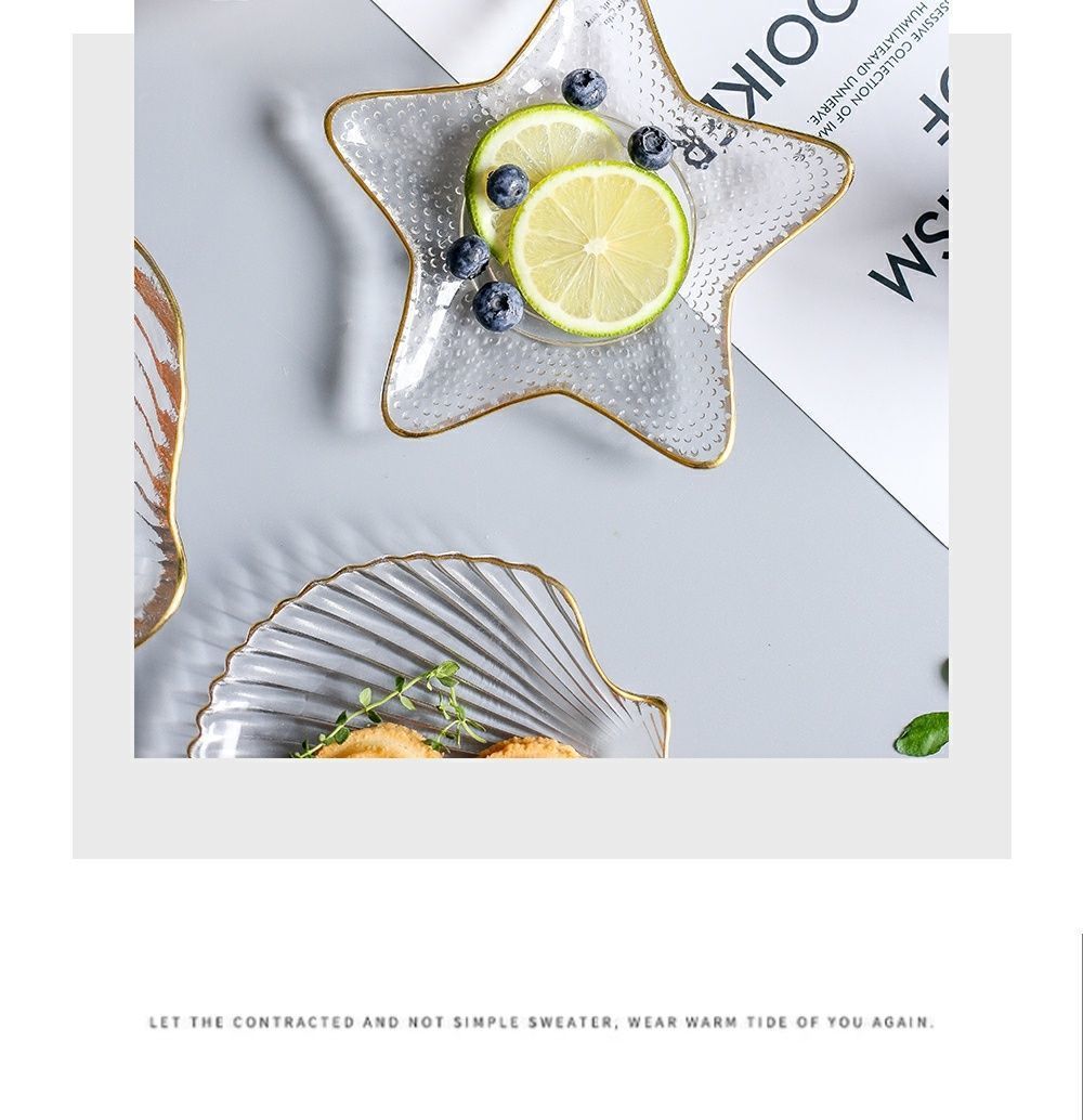 Ocean glass plate, irregular dinner plate, dessert salad plate, wind glass dried fruit snack, conch starfish shell plate pic 9