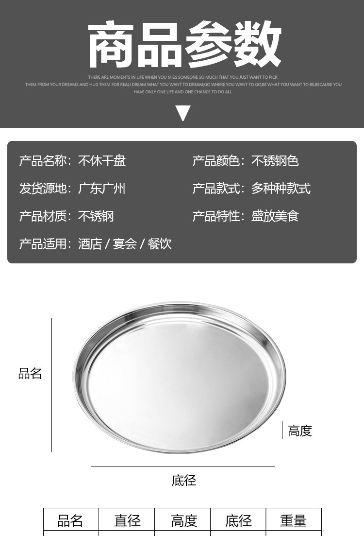 Cross-border stainless steel plates, round shallow plates, tableware, thickened trays, restaurant, hotel, household wholesale plates, enlarged pic 7