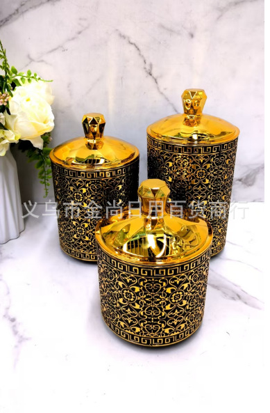 The new pearl candy storage jar features a diamond design, a gilded ring, a heart flower design, a round sealed jar without feet, and a color box pic 5