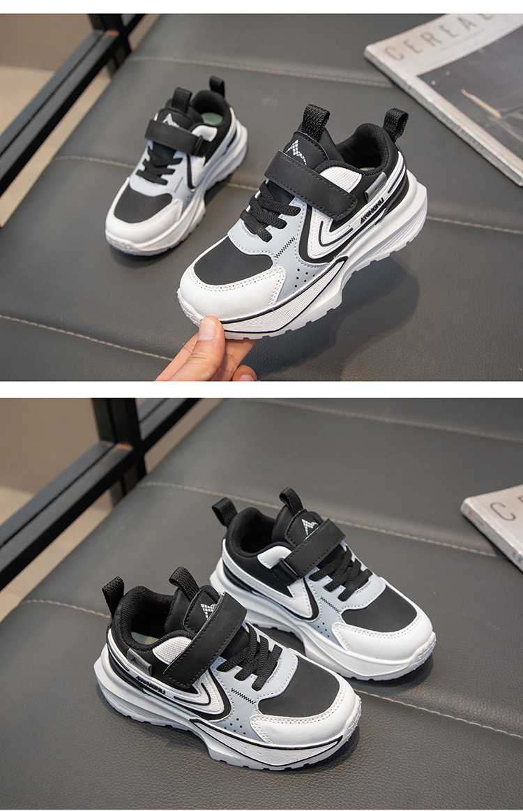 2025年春季儿童帅气拼色皮面运动鞋男童老爹鞋女童小中大童休闲鞋详情12