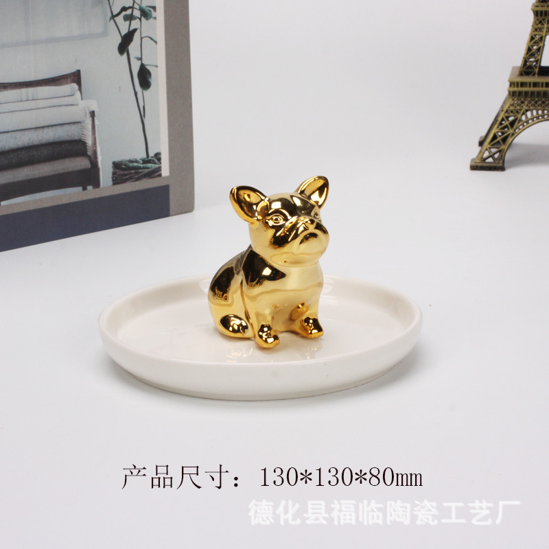 Nordic gold-plated ceramic handicrafts, gift jewelry plates, rings, watches, home storage plates, golden deer animal ornaments pic 29