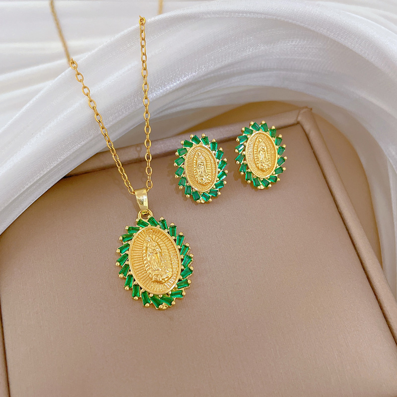 【套装】跨境时尚气质轻奢满锆精致元素风铜微镶耳环项链套装组合详情49