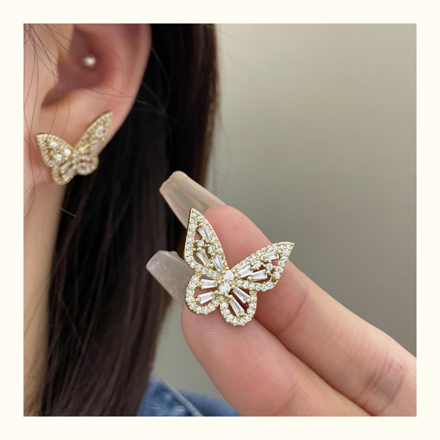 The 2025 new trendy zircon micro-set diamond exquisite small butterfly silver needle earrings exude an ethereal charm and are elegant golden earrings pic 6