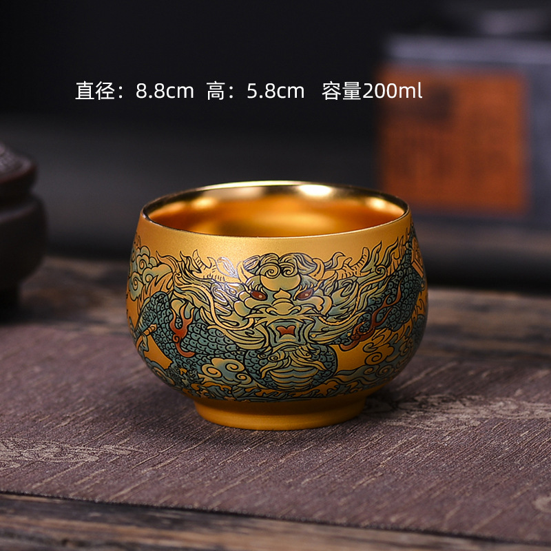 厂家直供鎏金杯珐琅彩青花茶杯个人杯主人杯紫砂建盏刘国蓝大师详情8