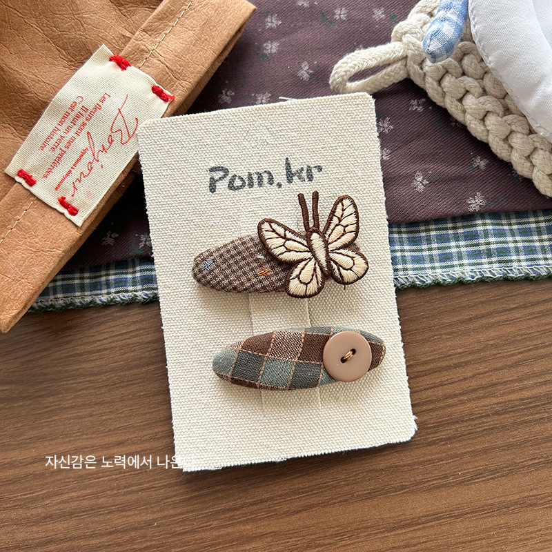 新款韩版布艺格纹蝴蝶结蕾丝纽扣发夹甜美儿童百搭发夹侧边夹发饰详情15