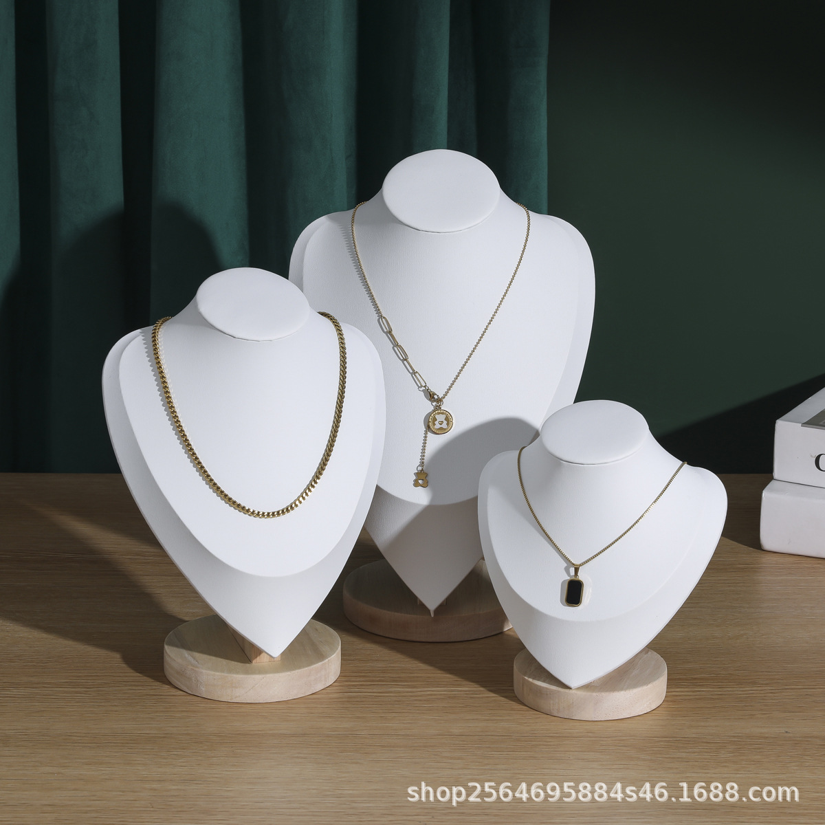 Wooden velvet necklace display stand, neck mold pendant stand, jewelry stand, human neck jewelry window storage, model stand pic 11