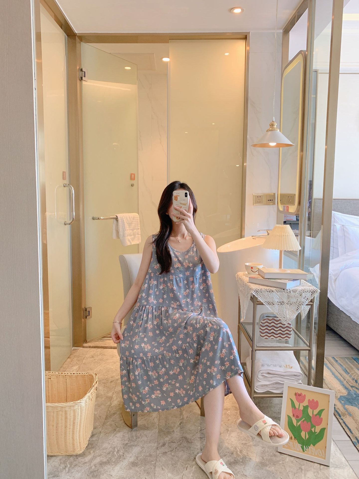 棉绸睡裙女时尚无袖大码印花薄款直播推荐套装可外穿睡衣家居服详情28