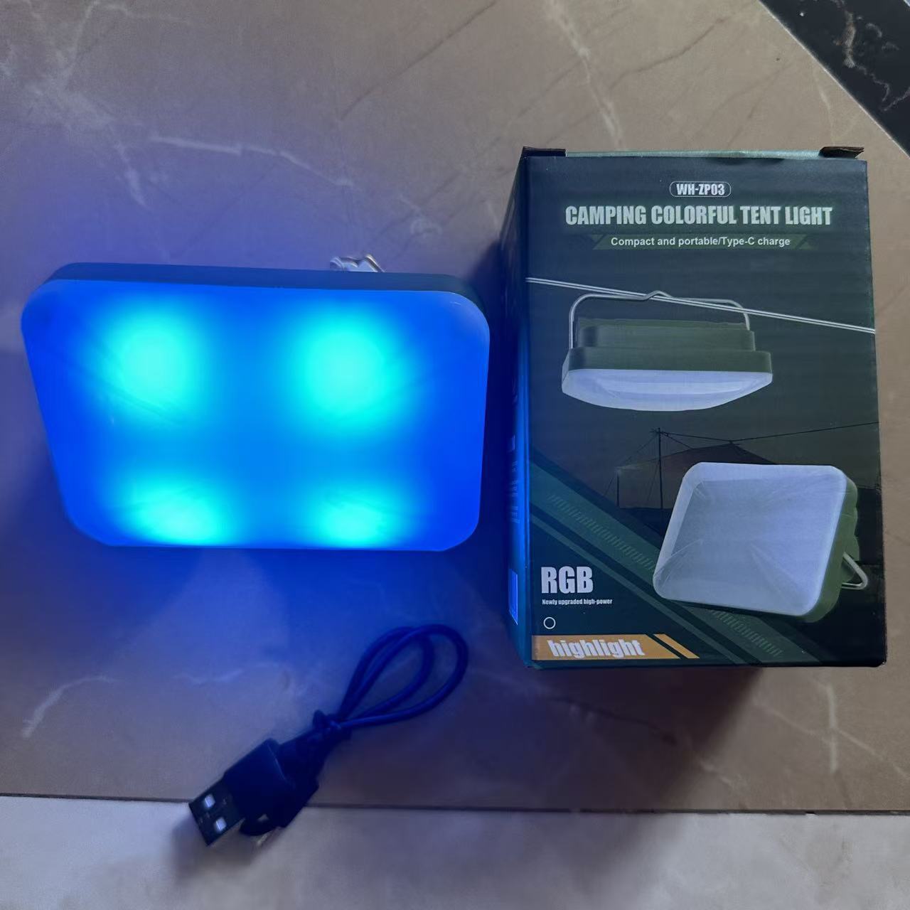 New RGB seven-color camping lamp, telescopic three-leaf lamp, camping lamp, fire safety indicator light, telescopic bracket pic 10