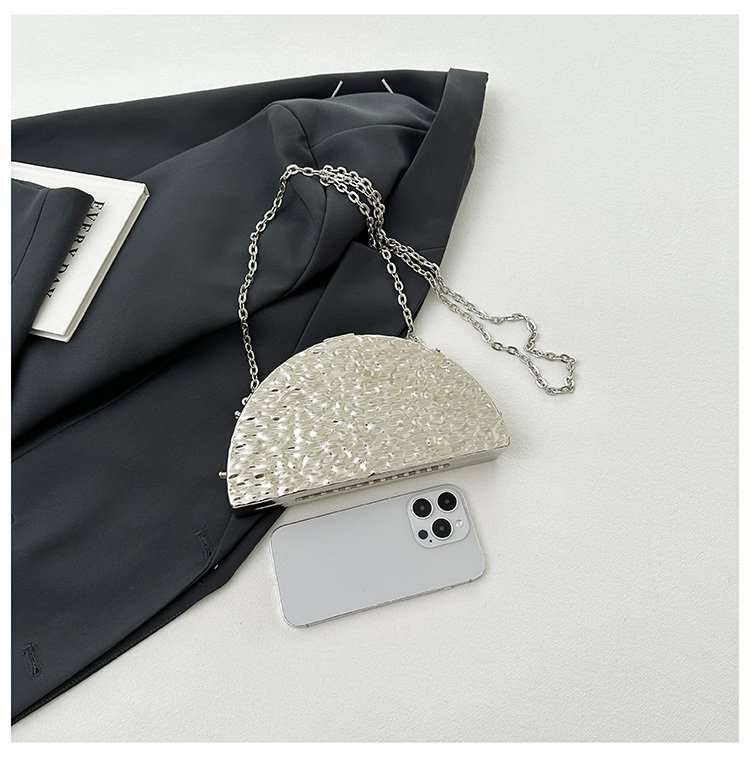 晚宴包金属2024夏季新款盒子女包链条单肩斜挎包褶皱跨镜女手机包详情106