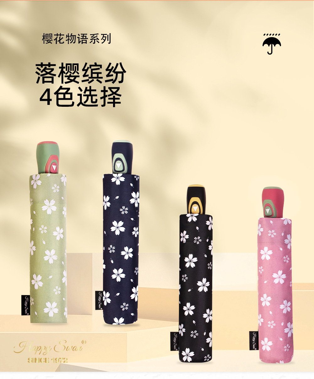【出欧美】小碎花三折自动伞外贸雨伞彩色图案190T碰击布详情2