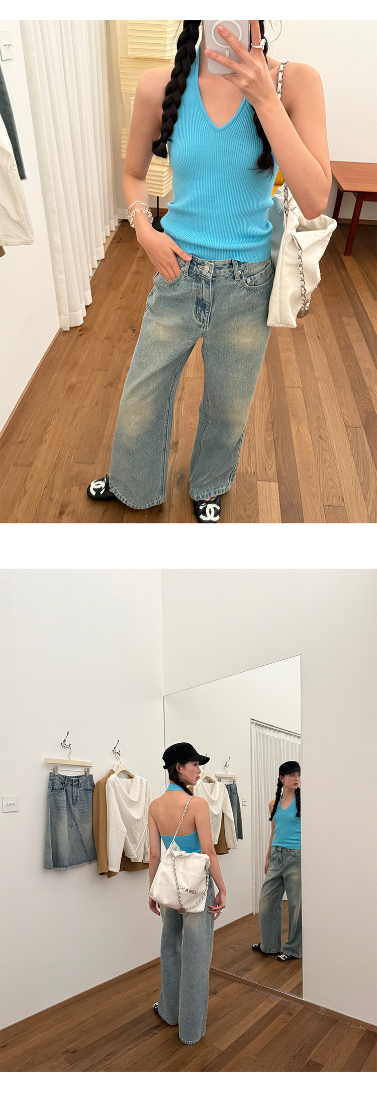 衣夫Fu蓝色直筒牛仔裤女2025春季新款显瘦宽松阔腿百搭长裤23078详情9
