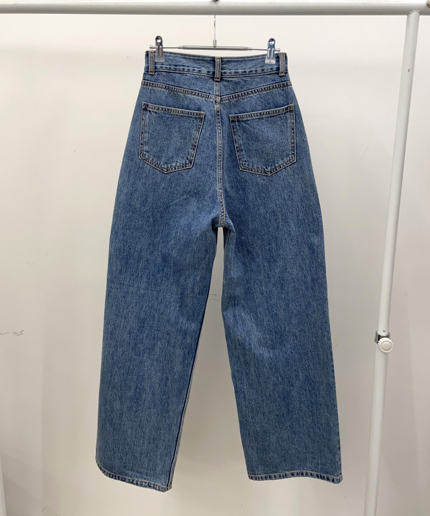 韩国chic春季复古小众高腰百搭不规则斜扣设计感阔腿牛仔裤长裤女详情25