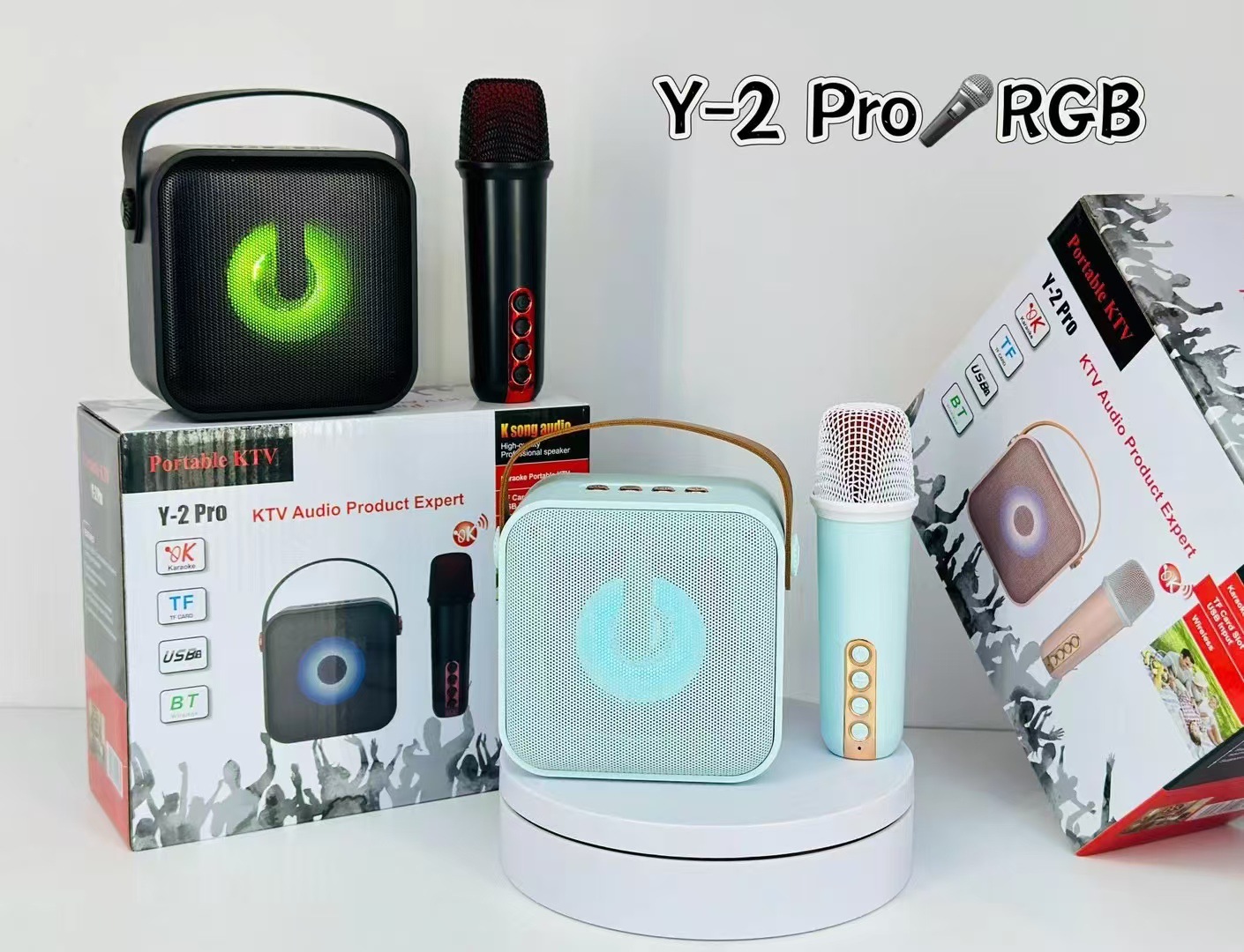 新款跨境 Y-2 Pro无线麦克风蓝牙家庭户外便携k歌音响长续航话筒详情1