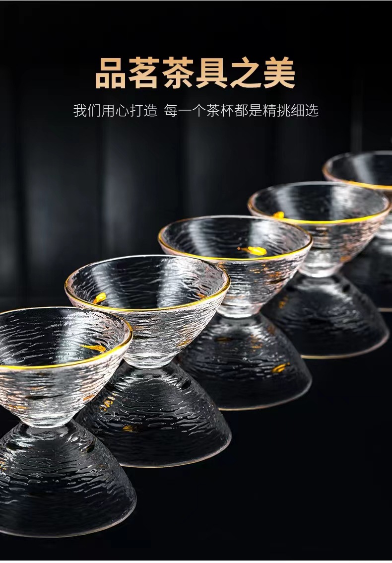 日式玻璃茶杯家用功夫主人杯品茗杯小杯透明玻璃锤纹品茗小茶杯详情1