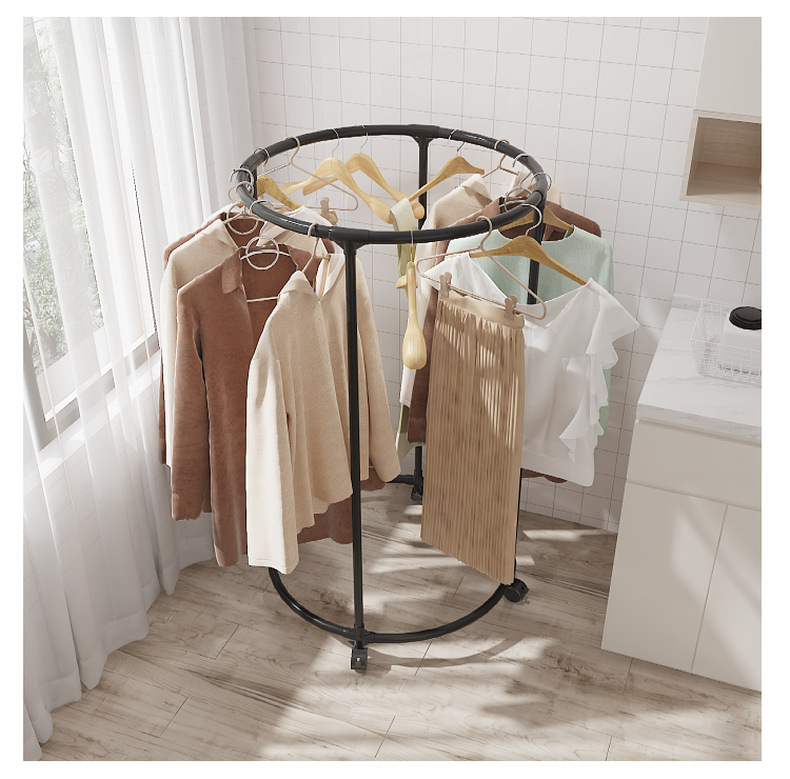 Cross-border new ironwork drop-wheel multi-functional rotating circular clothes drying rack, hanging rack, clothing store display rack batch pic 11