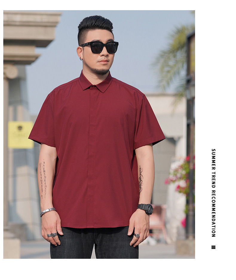 宽松大码男士短袖衬衫肥佬夏季商务休闲薄款纯色衬衣胖哥加肥寸衫详情16