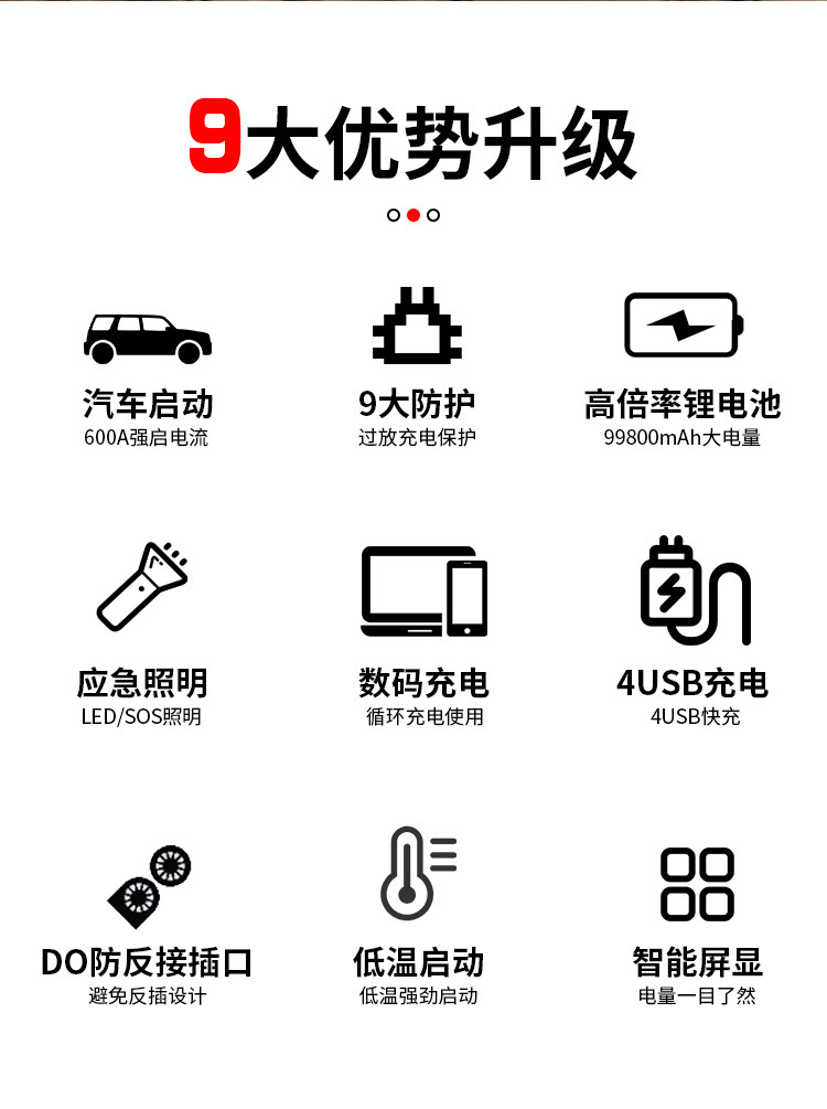 汽车启动应急电源12V移动充电宝大容量车载搭电宝电瓶备 用启动器详情3