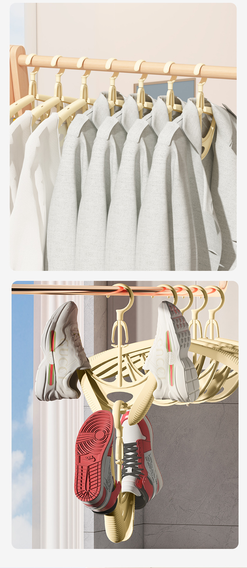 折叠衣架家用晾衣架无痕鞋架挂衣服撑宽肩防滑可两用晾晒工具批发详情14
