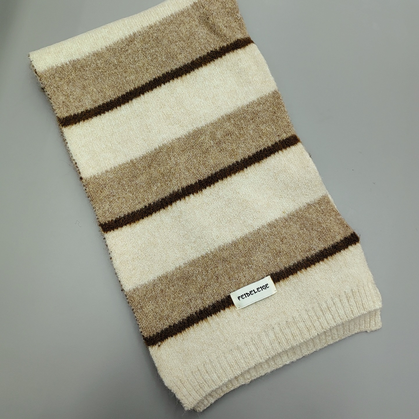 Rainbow-striped faux cashmere scarf for women in winter, a short Korean-style color-blocked striped scarf for students to keep warm, in an ins style pic 8