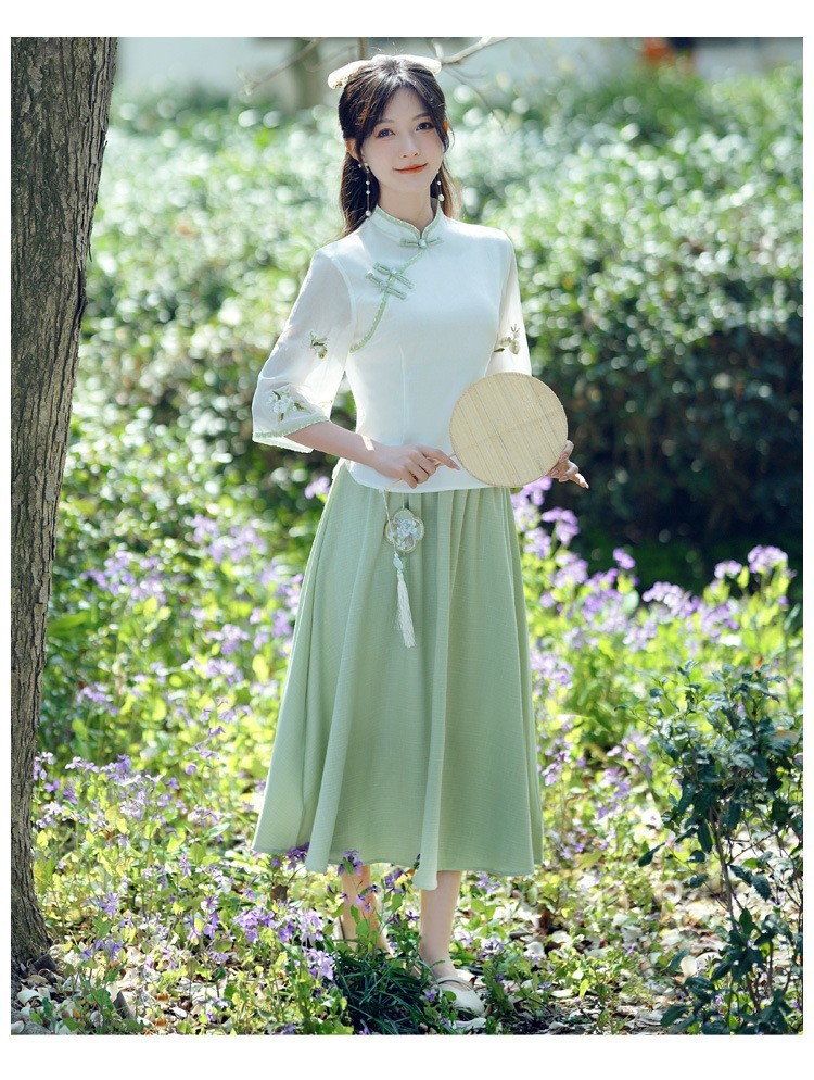 国潮国潮民国风夏季女修身旗袍上衣薄款汉元素汉服套装文艺气质唐装茶艺服国潮详情17