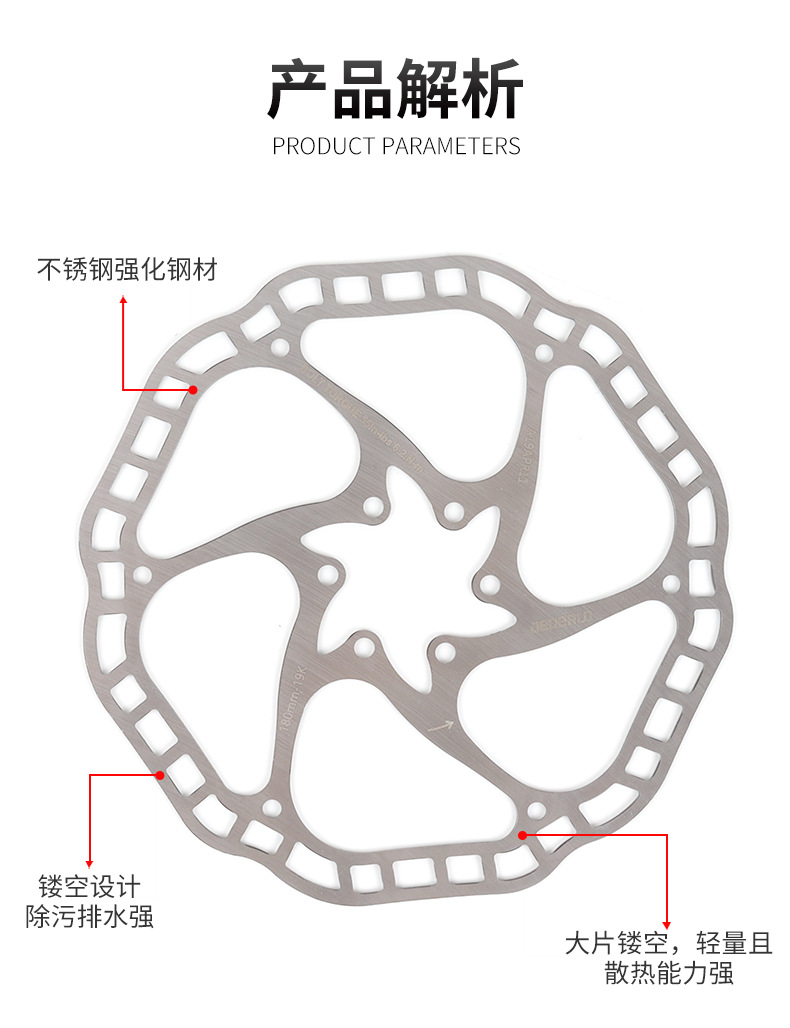 JEDERLO自行车刹车片6寸碟刹盘片180mmn碟片配螺丝刹车碟配件跨境详情3