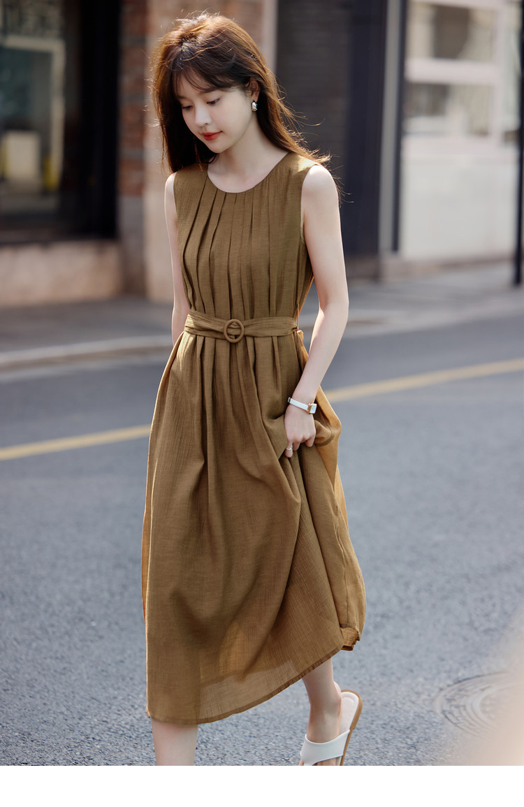 感气场系带收腰连衣裙2025夏季新款圆领A字连衣裙详情24