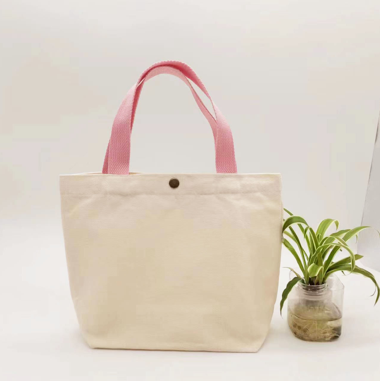 Blank hand-held canvas bag with snap fasteners, small DIY cute cartoon canvas bag, solid color export canvas hand-held bag pic 8