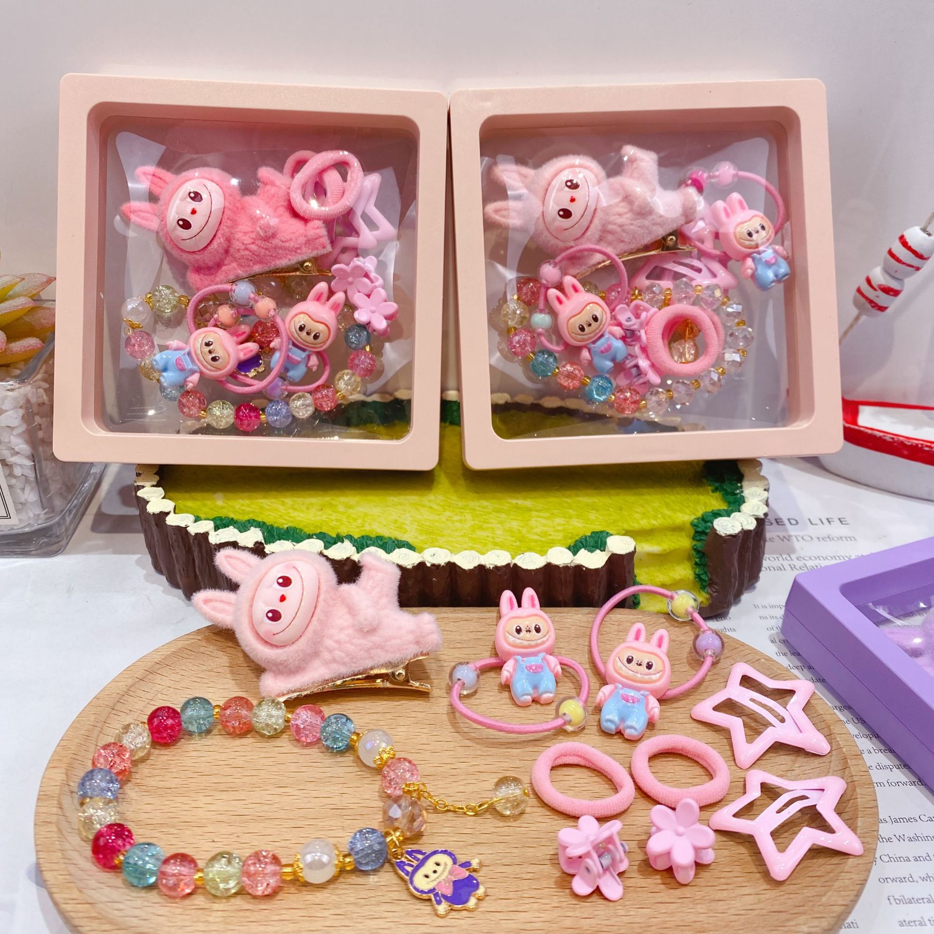 新款哒布布水晶手链卡通皮筋发夹饰品套装可爱少女心装扮时尚精品详情18