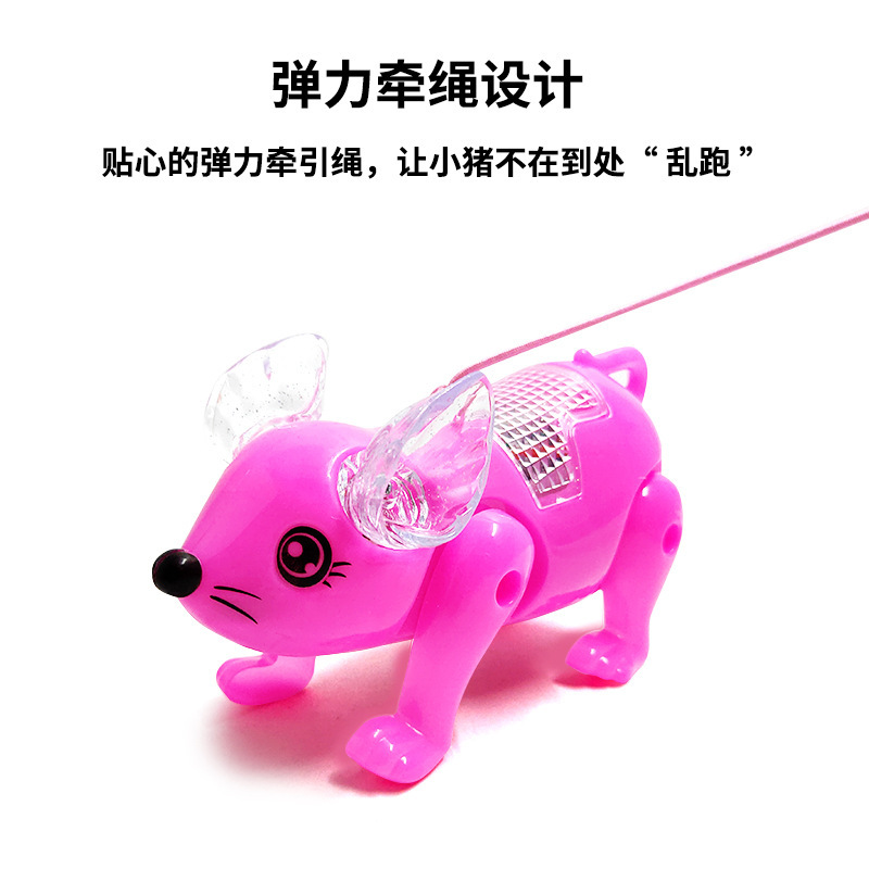 2020新年款电动老鼠儿童发光玩具音乐牵绳鼠仿真会走路抖音同款详情4