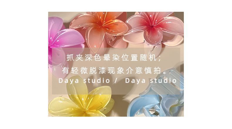 欧美跨境彩色鸡蛋花发夹花朵抓夹复古女士侧抓半抓后脑勺鲨鱼夹详情5