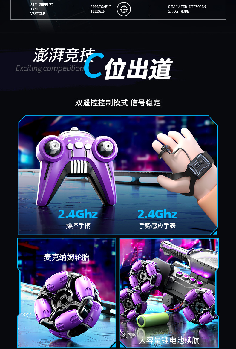 遥控坦克六轮特技车2.4G手势感应变形攀爬越野遥控车儿童玩具FCC详情4
