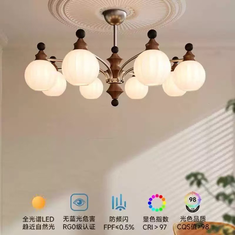 美式复古风卧室吊灯法式中古高级感实木设计师款艺术灯具.详情2
