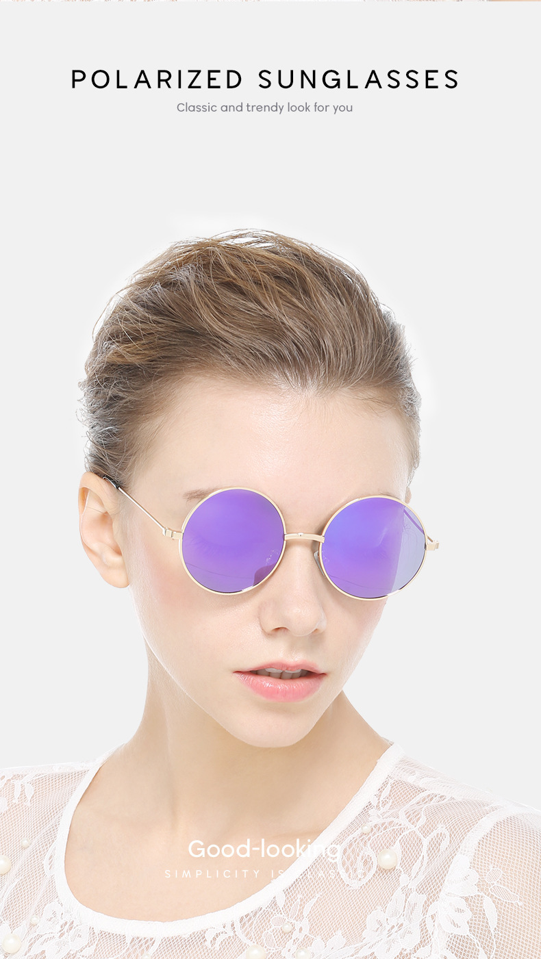 亚马逊男女同款偏光太阳镜复古太子镜速卖通8020圆框驾驶墨镜详情11