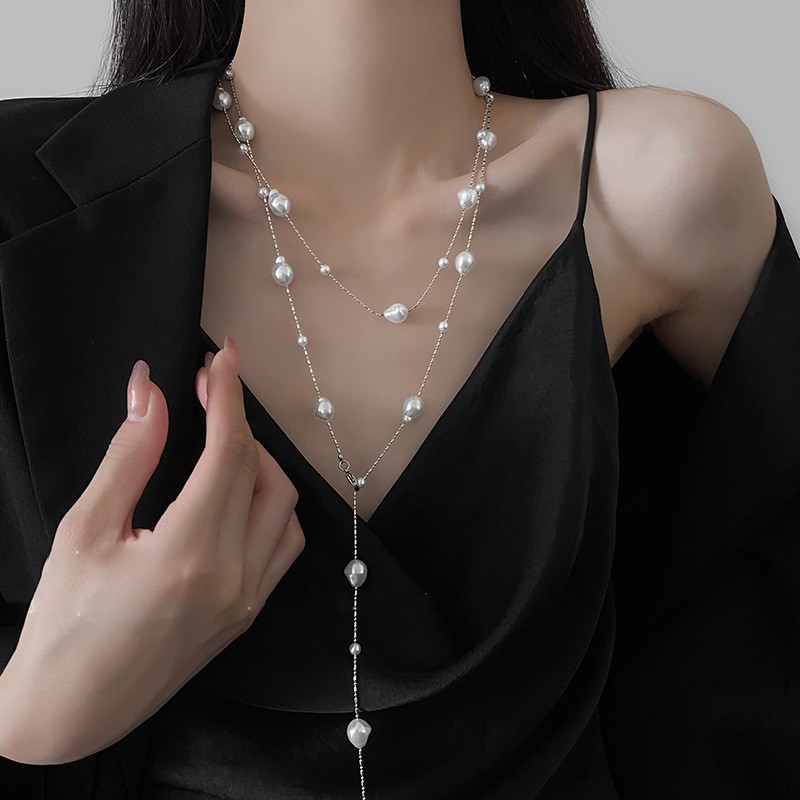 Irregular long pearl necklace, French light luxury style, sweater chain, niche simple and high-end necklace wholesale for women pic 80